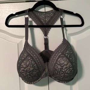 Secret Shine 38DDD Grey and Nude Lace Racerback Underwire Bra NWOT